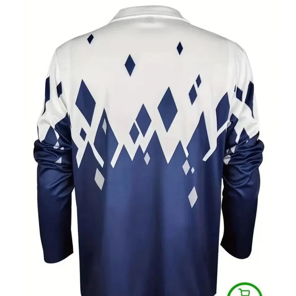 Men's Long Sleeve Polo Golf Shirt Geometric Grid Gradient Zip Collar Fashion Tee